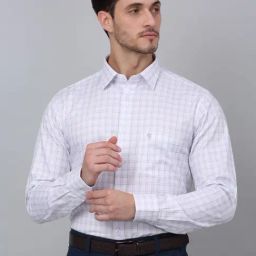 Cantabil White Cotton Regular Fit Checks Shirt-image-64