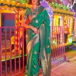 Odette Green Silk Blend Woven Design Saree with Unstitched Blouse Piece-picture-34