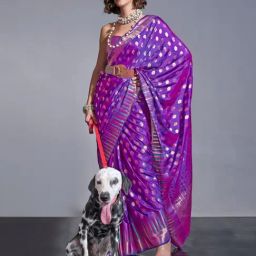 Odette Purple Silk Blend Woven Design Saree with Unstitched Blouse Piece-picture-20