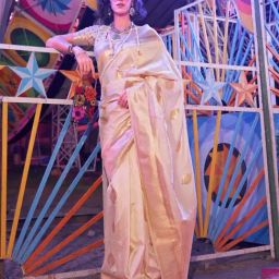 Odette Off White Silk Blend Woven Design Saree with Unstitched Blouse Piece-image-8