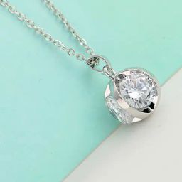 Peora Silver-Plated Cubic Zirconia Studded Pendant Chain Necklace-image-41
