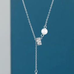 Peora Silver-Plated Pearl & Cubic Zirconia Studded Pendant Chain Necklace-1