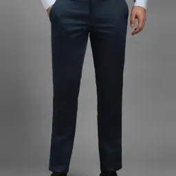 Louis Philippe Navy Cotton Slim Fit Trousers-picture-8