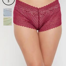 Clovia Multicolor Lace Boy Shorts - Pack of 3-image-56
