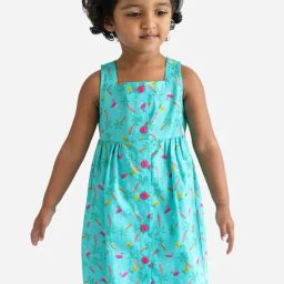 Campana Kids Turquoise Printed Dress-image-60