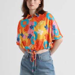 Only Multicolor Viscose Printed Crop Shirt-image-58