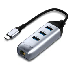 Powerup Mini Splitter USB C HUB 4 in 1 (3 USB C to Ethernet Adapter) (Gunmetal) image 1