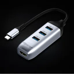 Powerup Mini Splitter USB C HUB 4 in 1 (3 USB C to HDMI Adapter) (Gunmetal) image 1