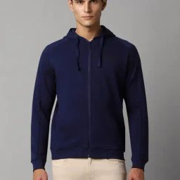 Louis Philippe Navy Cotton Regular Fit Hooded Sweatshirt-image-83