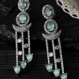 Zeneme Rhodium Plated Crystal Green AD Dangler Earrings-image-13
