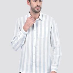 Numero Uno Blue & White Regular Fit Striped Shirt-image-90