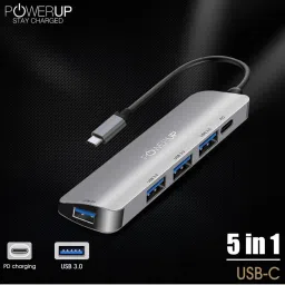 Powerup Elite Micro 5 in 1 Multi-Port Hub Adapter for MacBook Pro (Silver) image 2