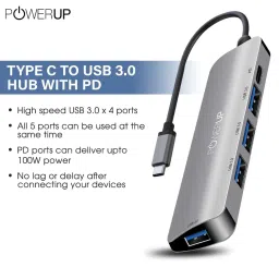 Powerup Elite Micro 5 in 1 Multi-Port Hub Adapter for MacBook Pro (Silver) image 3