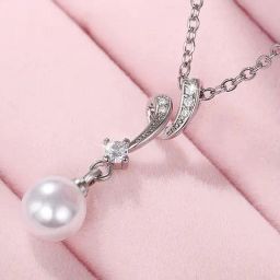 Peora Silver-Plated Cubic Zirconia & Pearl Studded Pendant Chain Necklace-14