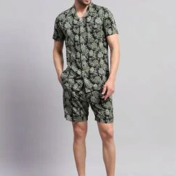 Monte Carlo Green & Black Regular Fit Printed Co-Ord Set-image-85