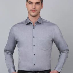 Cantabil Grey Cotton Regular Fit Texture Shirt-image-104