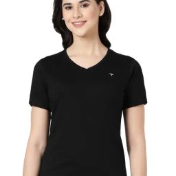 BLOSSOM Women's 100% Knitted Cotton T-Shirt Featuring V Neck, Short Sleeve Loungewear_V- Neck Tee-picture-48