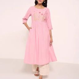 Rangmanch By Pantaloons Pink Cotton Regular Fit Embroidered Kurta-picture-22