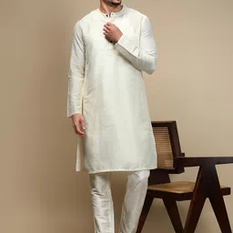 WHITE HEART Band Collar Straight Kurta-picture-18