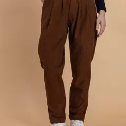 Lounge Dreams Brown Cotton Plain Trousers-picture-32