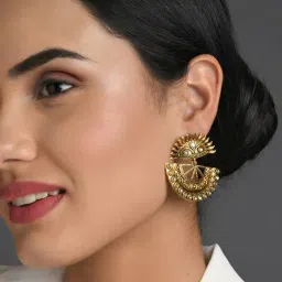 Fida Ethnic Gold-Plated Meenakari Kundan Pearl Stud Earrings-image-40