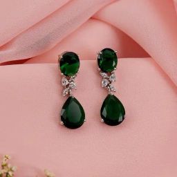 Saraf RS Jewellery Green Statement Brass Earrings for Women-19