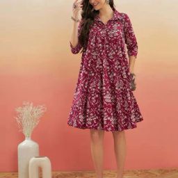 Inweave Pink Floral Print A-Line Dress-picture-2