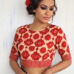 Chidiyaa Red Block Printed Crop Top Blouse-picture-10