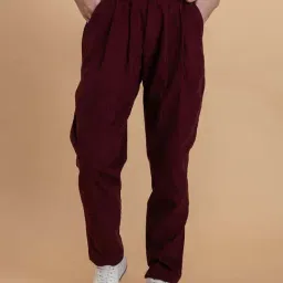 Lounge Dreams Maroon Cotton Plain Trousers-picture-33