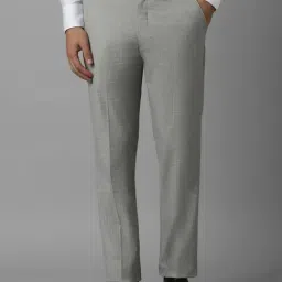 Louis Philippe Sky Grey Slim Fit Checks Trousers-picture-5