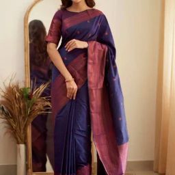 Anjaneya Sarees Navy Silk Woven Saree With Unstitched Blouse-picture-47