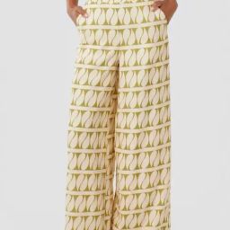 Forever New Beige & Green Relaxed Fit Printed Trousers-image-96
