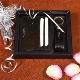 Sassora Black Small Leather Card Holder With Keychain Gift Set (Pack Of 2)-4