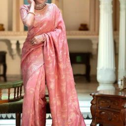 Anjaneya Sarees Pink Silk Woven Saree With Unstitched Blouse-image-91