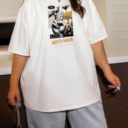 SZN Women Printed Drop-Shoulder Sleeves Applique T-shirt-image-50