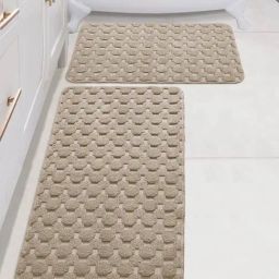 Saral Home YANO Geometric Beige Cotton Antiskid Bath Mat (Set of 2)-36