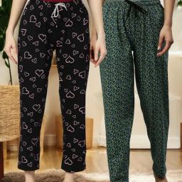 Kryptic Black & Black Cotton Relaxed Fit Printed Lounge Pants - Pack of 2-image-73