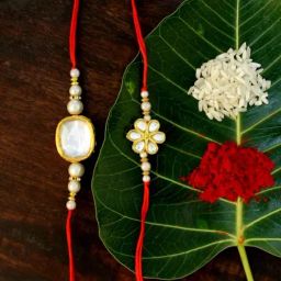 Karatcart Gold-Plated Kundan Rakhi with Roli Chawal & Greeting Card for Brother - Set of 2-40