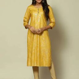 Rangriti Yellow Printed Straight Kurta-image-65