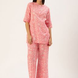 Clt.s Floral Printed Kurta & Palazzo Pure Cotton Night Suit-picture-7