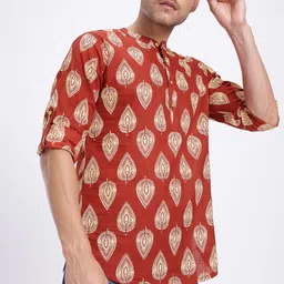 Anouk Rustic Ethnic Motifs Print Pure Cotton Band Collar Roll-Up Sleeves Straight Kurta-image-95