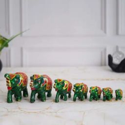 eCraftIndia Multicolor Plastic Fiber Meenakari Handcrafted Elephant Showpieces - Set of 7-0