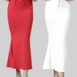 TWIN BIRDS Red & White Plain Saree Shapewear - Pack Of 2-image-78