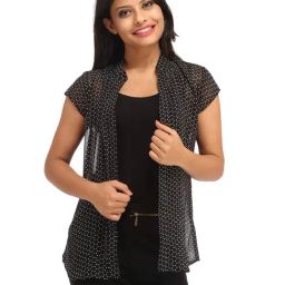 Cottinfab Black Polka Dot Print Shrug-20