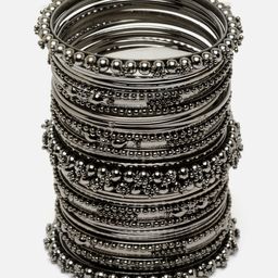 Sanjog Set Of 40 Silver-Plated Oxidised Bangles image 2