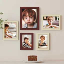 Art Street Brown Synthetic Pivot Wall Photo Frame - Set of 5-14