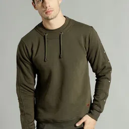 Roadster Men Olive Green Solid Sweatshirt-picture-8