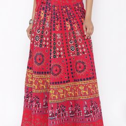 SOUNDARYA Red Printed Wrap-Around Maxi Skirt-image-26