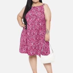Indietoga Floral Printed A-Line Midi Plus Size Dress-image-9