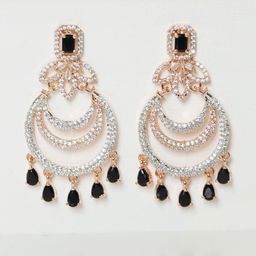 Manuvi Jewels Rose Gold-Plated Crystal AD & CZ Stones Studded Contemporary Drop Earrings-7